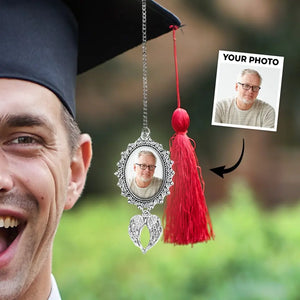 Custom Photo In Loving Memory - Family Personalized Custom Graduation Tassel Photo Charm With Angel Wings - Graduation Gift For Family Members, Siblings, Brothers, Sisters