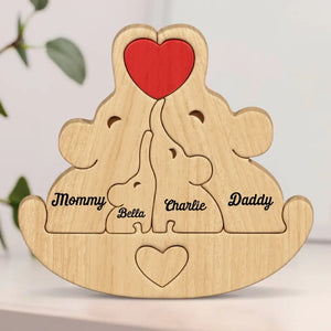 In Time Of Test Family Is Best - Family Personalized Custom Elephant Shaped Wooden Art Puzzle - Wooden Pet Carvings, Wood Sculpture Table Ornaments, Carved Wood Decor - Gift For Family Members