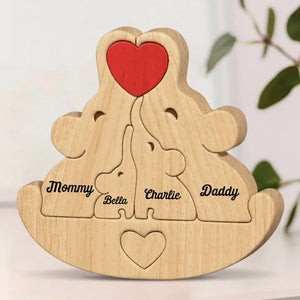 In Time Of Test Family Is Best - Family Personalized Custom Elephant Shaped Wooden Art Puzzle - Wooden Pet Carvings, Wood Sculpture Table Ornaments, Carved Wood Decor - Gift For Family Members