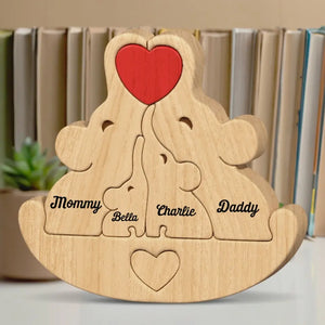 In Time Of Test Family Is Best - Family Personalized Custom Elephant Shaped Wooden Art Puzzle - Wooden Pet Carvings, Wood Sculpture Table Ornaments, Carved Wood Decor - Gift For Family Members