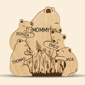 Mother’s Love Is Peace - Family Personalized Custom Bear Shaped Wooden Art Puzzle - Wooden Pet Carvings, Wood Sculpture Table Ornaments, Carved Wood Decor - Gift For Mom, Grandma