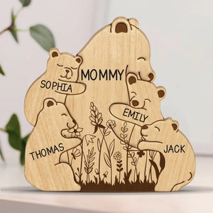 Mother’s Love Is Peace - Family Personalized Custom Bear Shaped Wooden Art Puzzle - Wooden Pet Carvings, Wood Sculpture Table Ornaments, Carved Wood Decor - Gift For Mom, Grandma