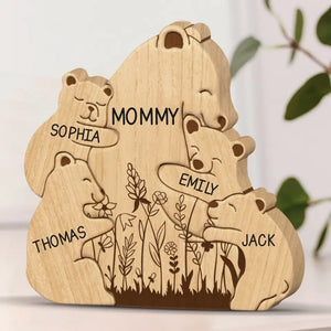 Mother’s Love Is Peace - Family Personalized Custom Bear Shaped Wooden Art Puzzle - Wooden Pet Carvings, Wood Sculpture Table Ornaments, Carved Wood Decor - Gift For Mom, Grandma