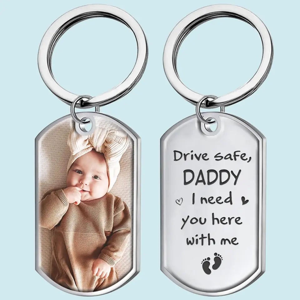 Custom Photo Daddy, Your Safety Is Priority - Family Personalized Custom Keychain - Father's Day, Birthday Gift For First Dad