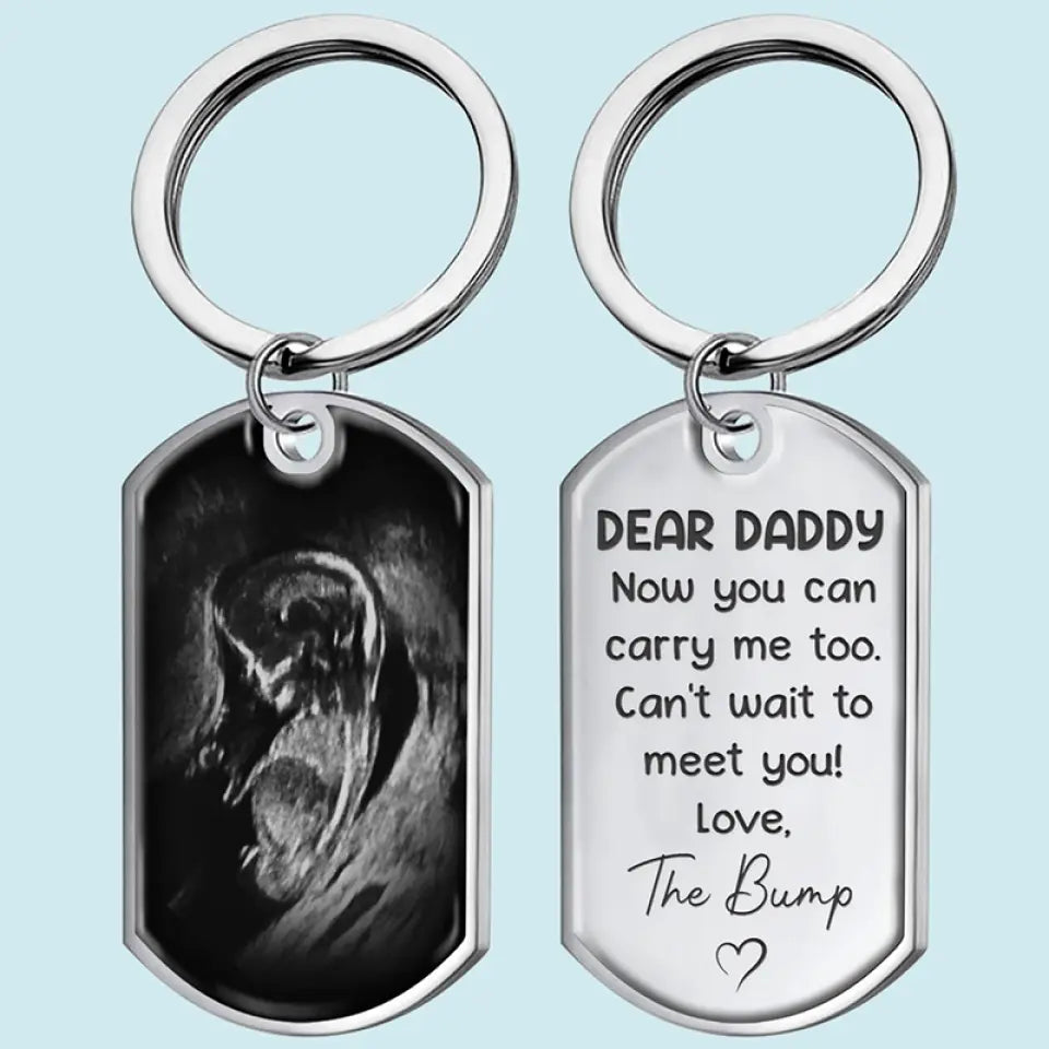 Custom Photo I Can't Wait To Meet You, Daddy - Family Personalized Custom Keychain - Father's Day, Birthday Gift For First Dad