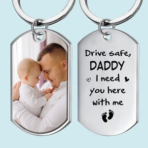 Custom Photo Daddy, Your Safety Is Priority - Family Personalized Custom Keychain - Father's Day, Birthday Gift For First Dad