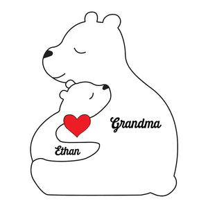 A Grandma's Love Is Forever - Family Personalized Custom Bear Shaped Wooden Art Puzzle - Wooden Pet Carvings, Wood Sculpture Table Ornaments, Carved Wood Decor - Gift For Mom, Grandma