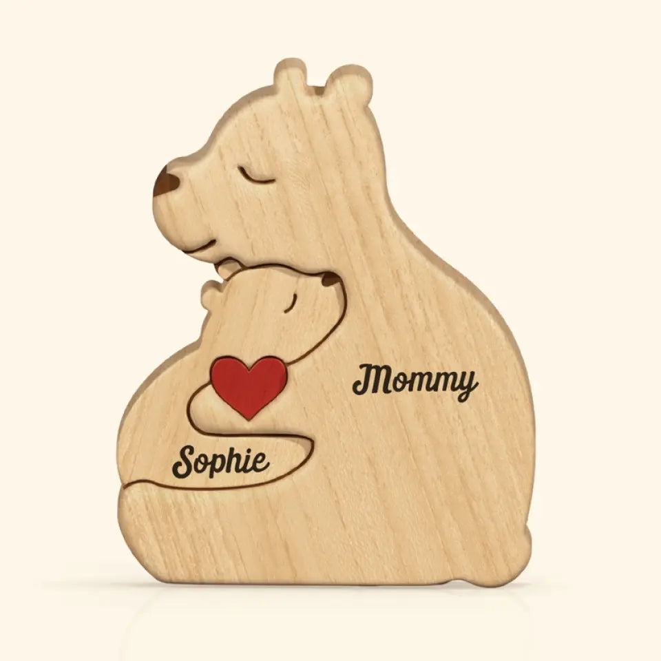 A Grandma's Love Is Forever - Family Personalized Custom Bear Shaped Wooden Art Puzzle - Wooden Pet Carvings, Wood Sculpture Table Ornaments, Carved Wood Decor - Gift For Mom, Grandma