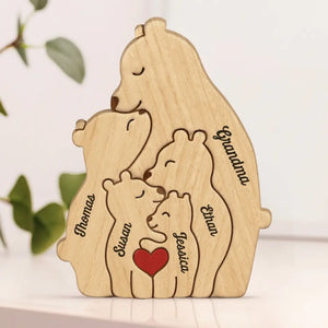 A Grandma's Love Is Forever - Family Personalized Custom Bear Shaped Wooden Art Puzzle - Wooden Pet Carvings, Wood Sculpture Table Ornaments, Carved Wood Decor - Gift For Mom, Grandma