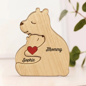 A Grandma's Love Is Forever - Family Personalized Custom Bear Shaped Wooden Art Puzzle - Wooden Pet Carvings, Wood Sculpture Table Ornaments, Carved Wood Decor - Gift For Mom, Grandma