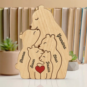 A Grandma's Love Is Forever - Family Personalized Custom Bear Shaped Wooden Art Puzzle - Wooden Pet Carvings, Wood Sculpture Table Ornaments, Carved Wood Decor - Gift For Mom, Grandma