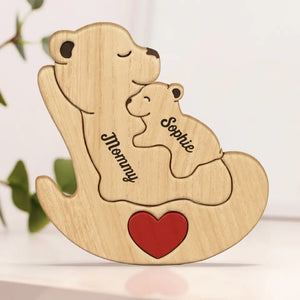 A Grandma Is A Safe Haven - Family Personalized Custom Bear Shaped Wooden Art Puzzle - Wooden Pet Carvings, Wood Sculpture Table Ornaments, Carved Wood Decor - Gift For Mom, Grandma