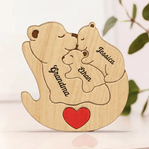 A Grandma Is A Safe Haven - Family Personalized Custom Bear Shaped Wooden Art Puzzle - Wooden Pet Carvings, Wood Sculpture Table Ornaments, Carved Wood Decor - Gift For Mom, Grandma