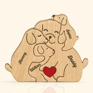 The Love Of A Family Is A Life's Greatest Blessing - Family Personalized Custom Puppy Shaped Wooden Art Puzzle - Wooden Pet Carvings, Wood Sculpture Table Ornaments, Carved Wood Decor - Gift For Family Members