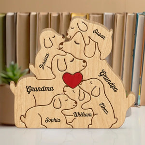 The Love Of A Family Is A Life's Greatest Blessing - Family Personalized Custom Puppy Shaped Wooden Art Puzzle - Wooden Pet Carvings, Wood Sculpture Table Ornaments, Carved Wood Decor - Gift For Family Members