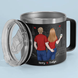 You Are Still Hotter Than This Coffee - Couple Personalized Custom 14oz Stainless Steel Tumbler With Handle - Gift For Husband Wife, Anniversary