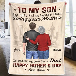 Watching You Be A Dad - Family Personalized Custom Blanket - Father's Day Gift For Son