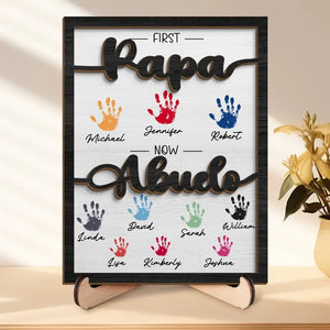 First Dad Now Granddad - Family Personalized Custom 2-Layered Wooden Plaque With Stand - Father's Day, Gift For Dad, Grandpa