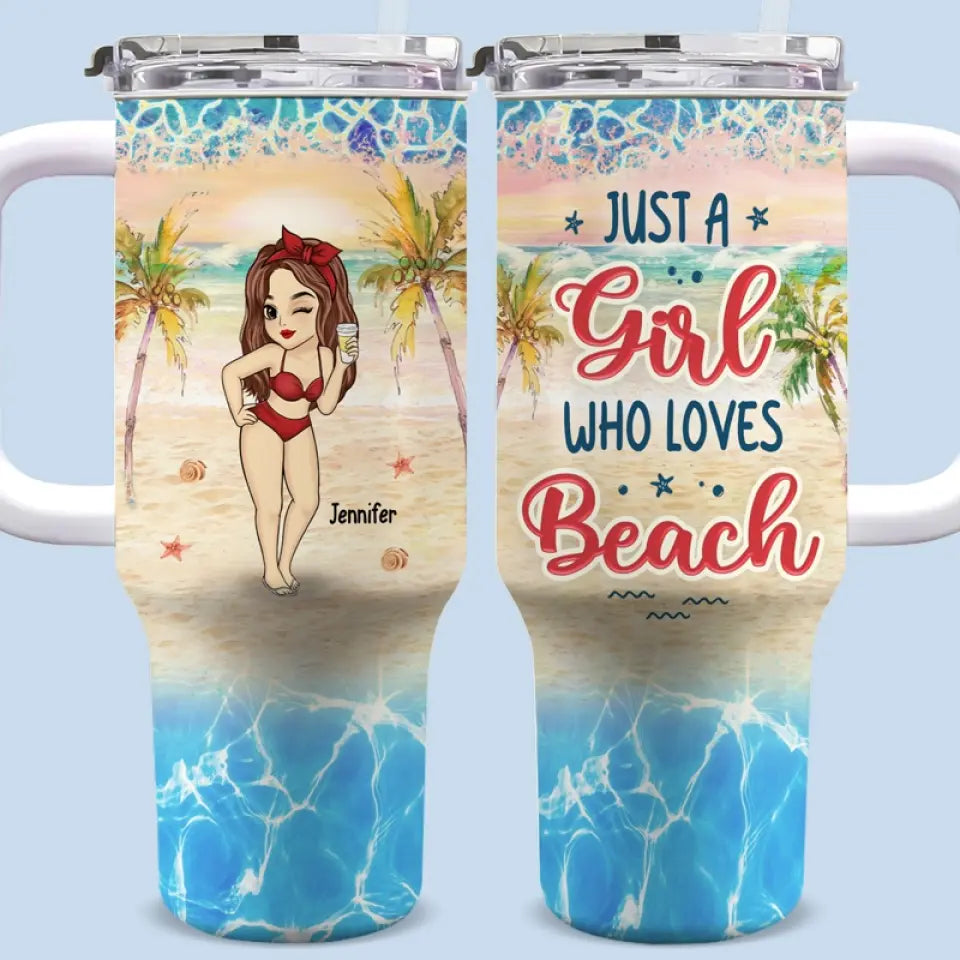 Summertime And The Livin’ Is Easy - Bestie Personalized Custom 40 Oz Stainless Steel Tumbler With Handle - Summer Vacation Gift For Best Friends, BFF, Sisters