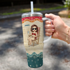 Just A Girl Who Loves Beach - Bestie Personalized Custom 40 Oz Stainless Steel Tumbler With Handle - Summer Vacation Gift For Best Friends, BFF, Sisters