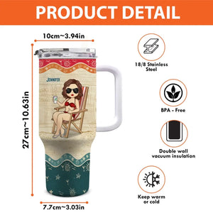 Just A Girl Who Loves Beach - Bestie Personalized Custom 40 Oz Stainless Steel Tumbler With Handle - Summer Vacation Gift For Best Friends, BFF, Sisters