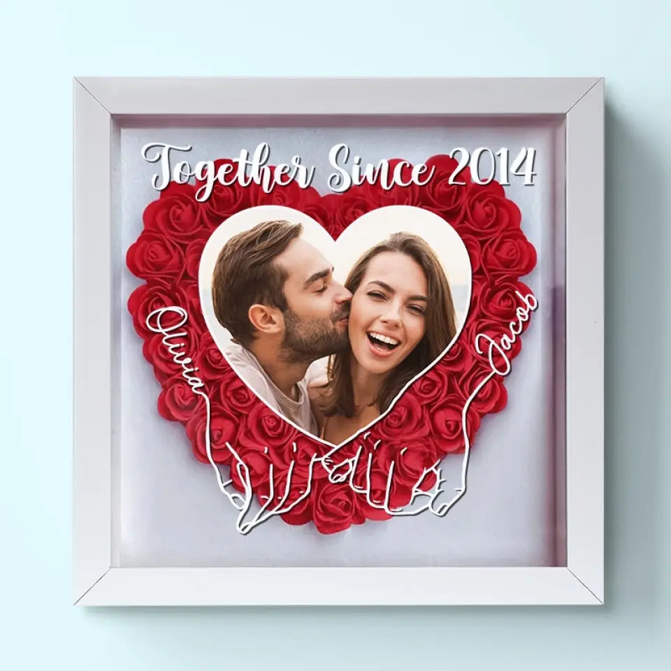 Custom Photo We Can Only Learn To Love By Loving - Couple Personalized Custom Flower Shadow Box - Gift For Husband Wife, Anniversary