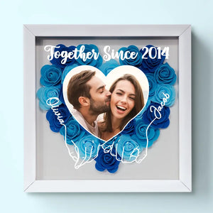 Custom Photo We Can Only Learn To Love By Loving - Couple Personalized Custom Flower Shadow Box - Gift For Husband Wife, Anniversary