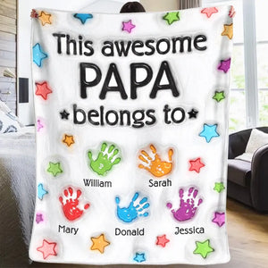 This Awesome Dad Belongs To Me - Family Personalized Custom 3D Inflated Effect Printed Blanket - Father's Day, Gift For Dad, Grandpa