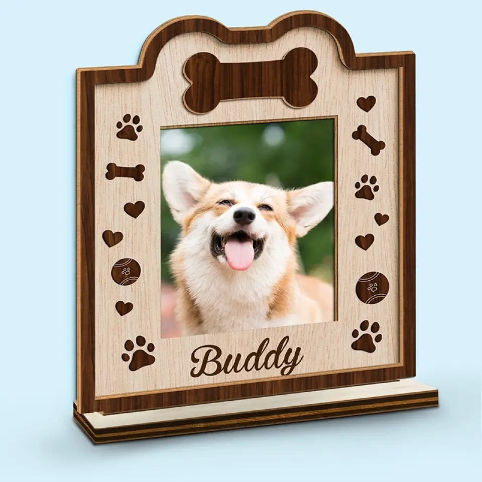 Custom Photo Our Pets Are Our Family - Dog & Cat  Personalized Custom Shaped 2-Layered Wooden Plaque With Flat Stand - House Warming Gift For Pet Owners, Pet Lovers