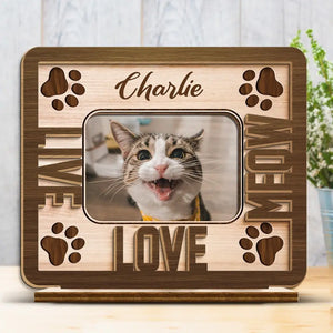 Custom Photo Happiness Is A Warm Puppy - Dog & Cat  Personalized Custom Shaped 2-Layered Wooden Plaque With Flat Stand - House Warming Gift For Pet Owners, Pet Lovers