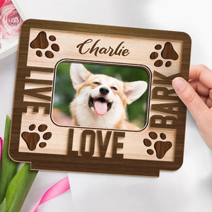 Custom Photo Happiness Is A Warm Puppy - Dog & Cat  Personalized Custom Shaped 2-Layered Wooden Plaque With Flat Stand - House Warming Gift For Pet Owners, Pet Lovers