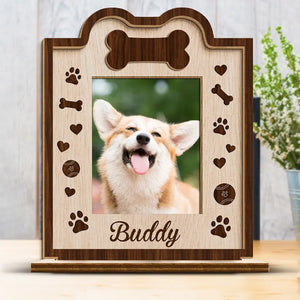 Custom Photo Our Pets Are Our Family - Dog & Cat  Personalized Custom Shaped 2-Layered Wooden Plaque With Flat Stand - House Warming Gift For Pet Owners, Pet Lovers