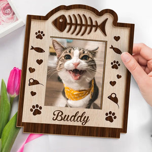 Custom Photo Our Pets Are Our Family - Dog & Cat  Personalized Custom Shaped 2-Layered Wooden Plaque With Flat Stand - House Warming Gift For Pet Owners, Pet Lovers