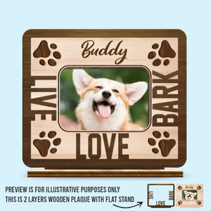 Custom Photo Happiness Is A Warm Puppy - Dog & Cat  Personalized Custom Shaped 2-Layered Wooden Plaque With Flat Stand - House Warming Gift For Pet Owners, Pet Lovers