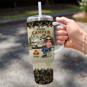 Leave The Road, Take The Trails - Camping Personalized Custom 40 Oz Stainless Steel Tumbler With Handle - Gift For Camping Lovers