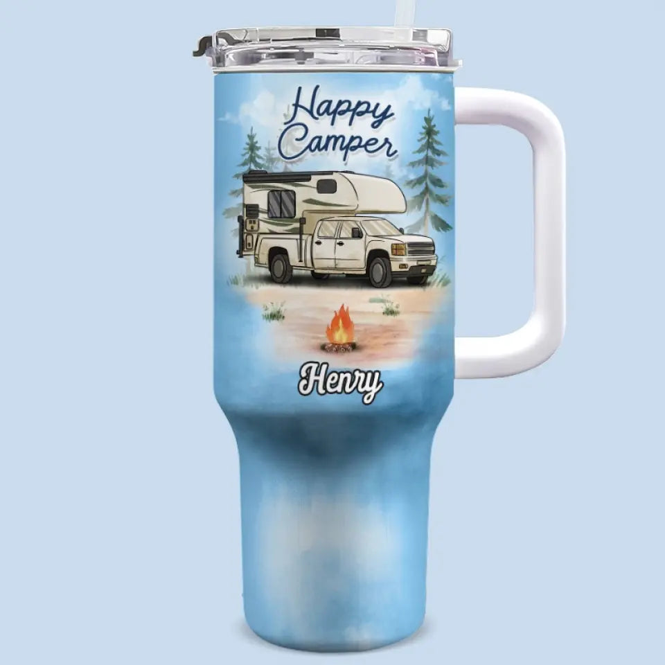 Life Is Better Around The Campfire - Camping Personalized Custom 40 Oz Stainless Steel Tumbler With Handle - Gift For Camping Lovers