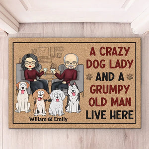 A Crazy Dog Lady & A Grumpy Old Man Live Here - Dog Personalized Custom Home Decor Decorative Mat - House Warming Gift For Pet Owners, Pet Lovers