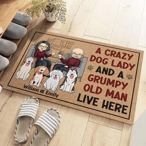 A Crazy Dog Lady & A Grumpy Old Man Live Here - Dog Personalized Custom Home Decor Decorative Mat - House Warming Gift For Pet Owners, Pet Lovers