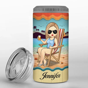 I Left My Heart In The Sand - Bestie Personalized Custom 4 In 1 Can Cooler Tumbler - Summer Vacation Gift For Best Friends, BFF, Sisters