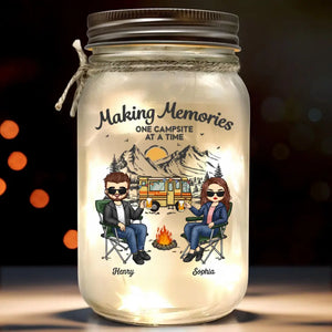 Making Memories One Campsite At A Time - Camping Personalized Custom Mason Jar Light - Gift For Husband Wife, Camping Lovers