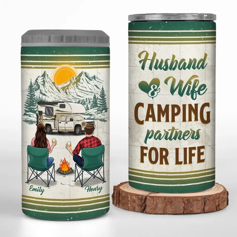 Let's Sit By The Campsite - Camping Personalized Custom 4 In 1 Can Cooler Tumbler - Gift For Couple, Husband Wife, Camping Lovers