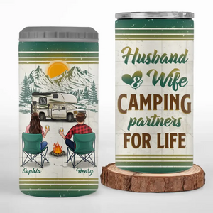 Let's Sit By The Campsite - Camping Personalized Custom 4 In 1 Can Cooler Tumbler - Gift For Couple, Husband Wife, Camping Lovers