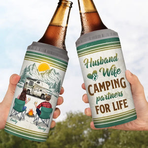 Let's Sit By The Campsite - Camping Personalized Custom 4 In 1 Can Cooler Tumbler - Gift For Couple, Husband Wife, Camping Lovers