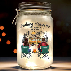 Making Memories Together, Side By Side - Camping Personalized Custom Mason Jar Light - Gift For Couple, Husband Wife, Camping Lovers