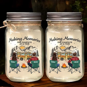 Making Memories Together, Side By Side - Camping Personalized Custom Mason Jar Light - Gift For Couple, Husband Wife, Camping Lovers