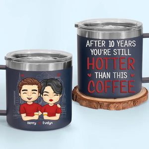 Congrats On Being My Husband, You Lucky Bastard - Couple Personalized Custom 14oz Stainless Steel Tumbler With Handle - Gift For Husband Wife, Anniversary