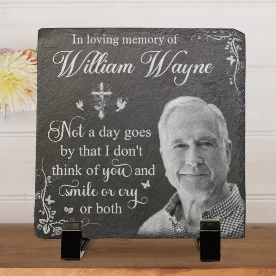 Custom Photo Greatly Loved, Deeply Missed - Memorial Personalized Custom Square Shaped Stone With Stand - Sympathy Gift For Family Members