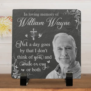 Custom Photo Greatly Loved, Deeply Missed - Memorial Personalized Custom Square Shaped Stone With Stand - Sympathy Gift For Family Members