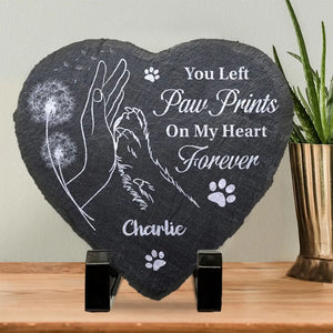 You Left Paw Prints On My Heart Forever - Memorial Personalized Custom Heart Shaped Stone With Stand - Sympathy Gift For Pet Owners, Pet Lovers