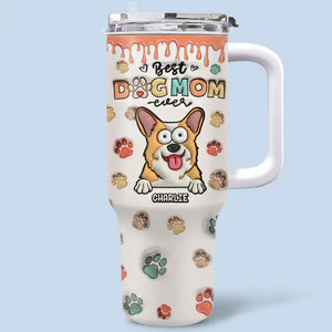 My Kids Have Paws - Dog & Cat Personalized Custom 3D Inflated Effect Printed 40 Oz Stainless Steel Tumbler With Handle - Gift For Pet Owners, Pet Lovers